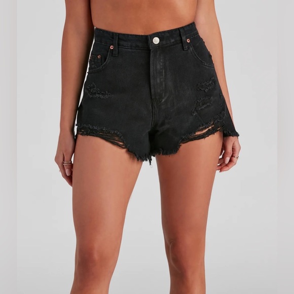 Free People Pants - FREE people black distressed jean shorts